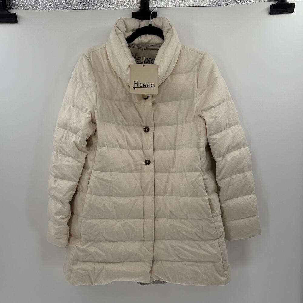 Herno Women's Piumino Donna Medio/Half Coat - Cream - 44  or US 8 - NWT